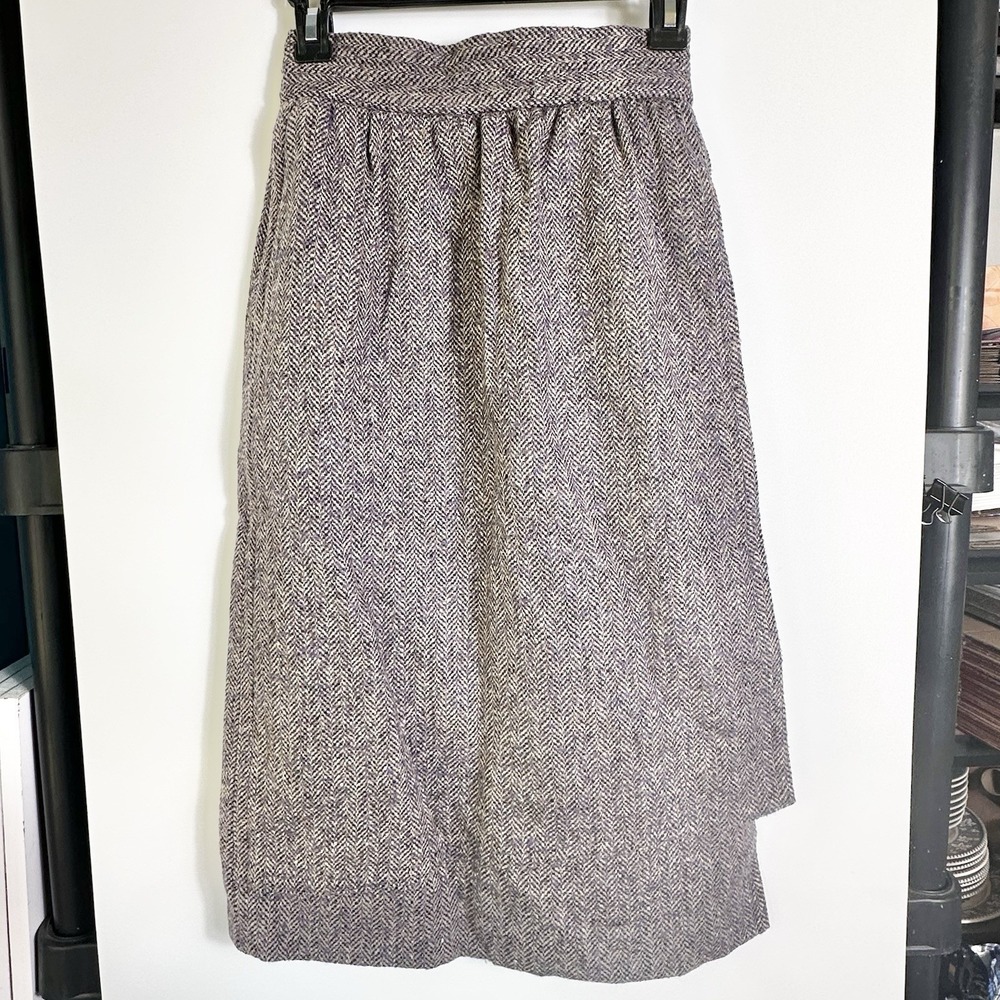 Vtg ESCADA Womens Sz 34 (22") Wool Herringbone‎ Midi Skirt Germany Purple Gray